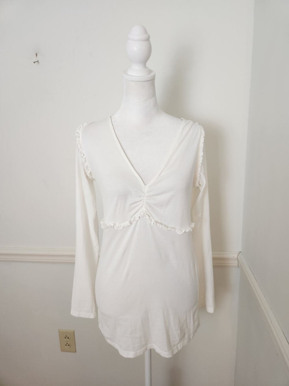 BCBGMAXAZRIA Tshirt Sz Medium Womens Babydoll Coquette Cottagecore Top White
